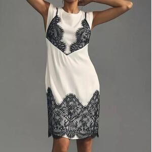 Anthropologie Maeve Black Lace Romantic Dark Coquette Slip Mini Dress Size XS